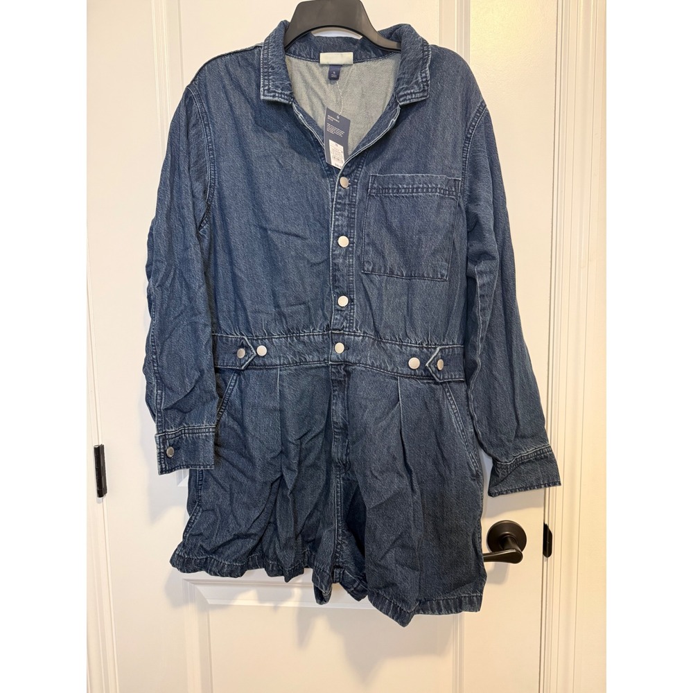 Universal Thread Denim Romper Women 16 Blue New Long Sleeve Utility Button Front